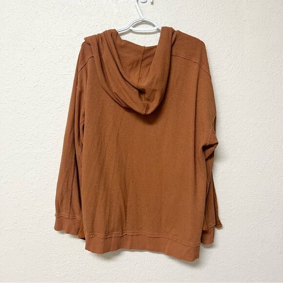 Anthropologie Open Front Cardigan Textured Hooded Size M Burnt Orange - Picture 7 of 7